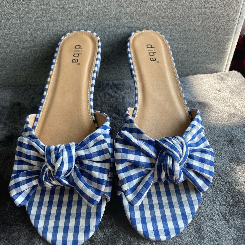 Diba Blue Gingham Gizmo Flat Sandal
